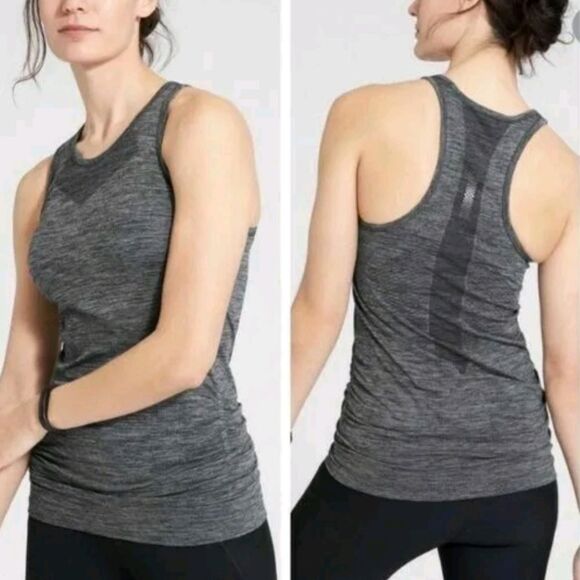 ATHLETA Fast Workout Tank Gray Mesh Ruched Size Medium - Picture 1 of 5